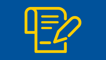 Blue and yellow graphic representing an application being filled out